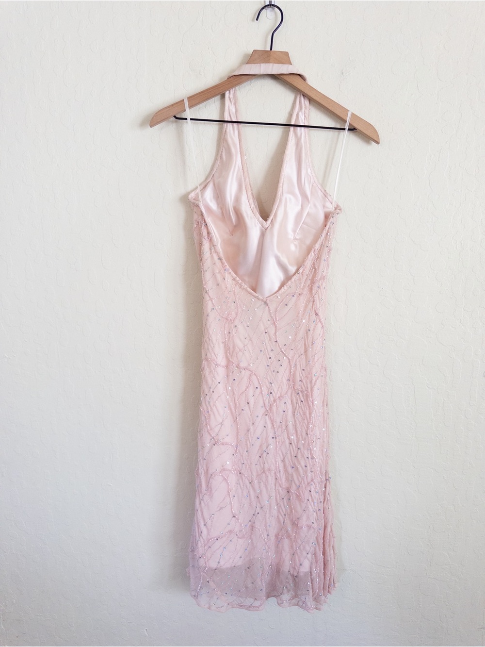 Vintage Y2K Cache 100% Silk Beaded Halter Neck Open Back Midi Dress 4 Party - Picture 4 of 8